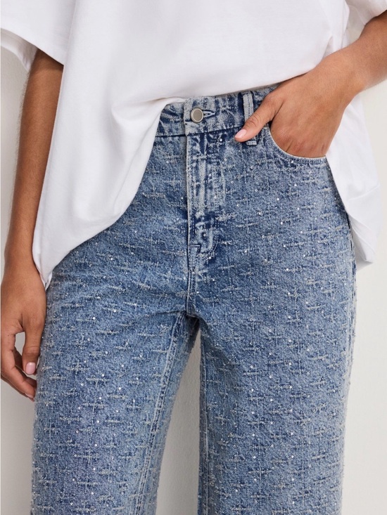 Denim - Good American Good Skate Mid Ris Wide Leg Jeans With Rhinestones Size 14 NEW